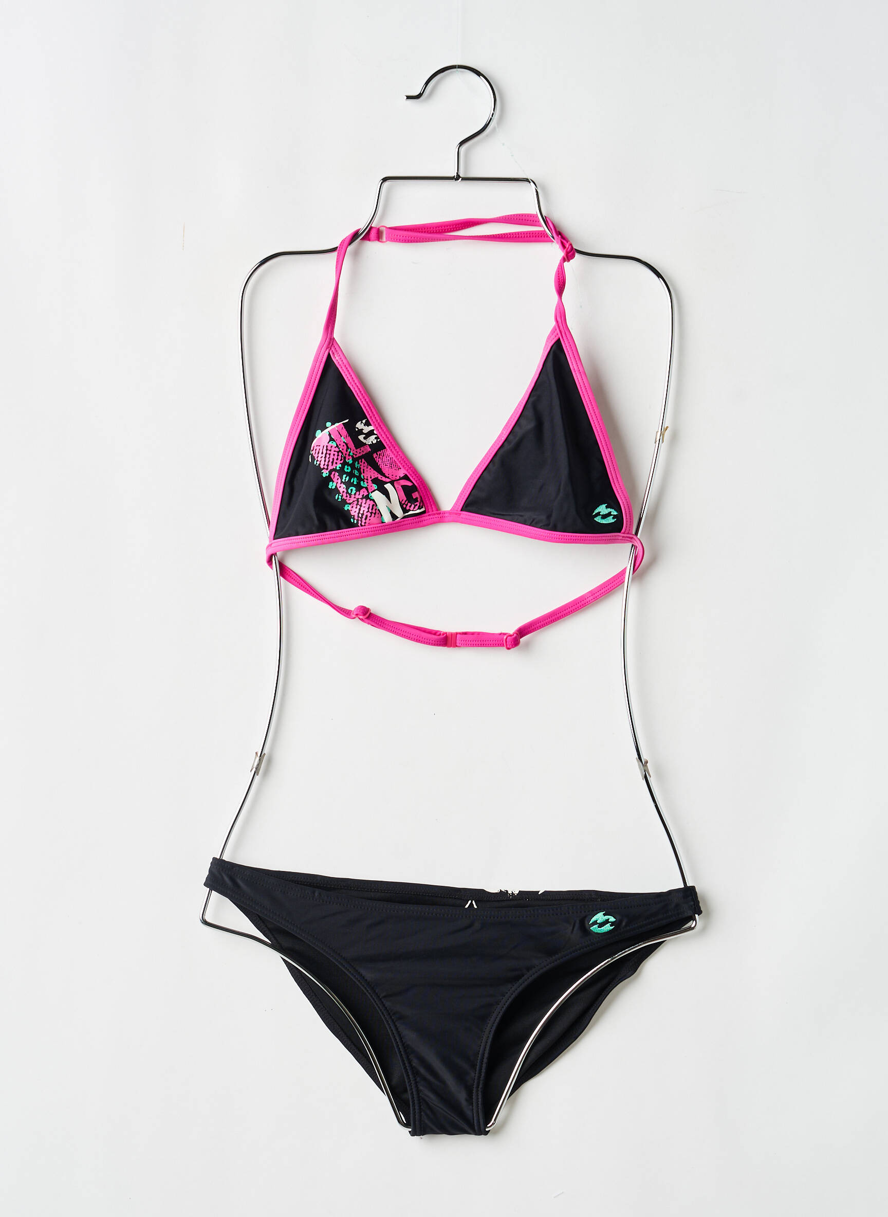 Costum de baie din două piese efect material satinat negru BILLABONG fată