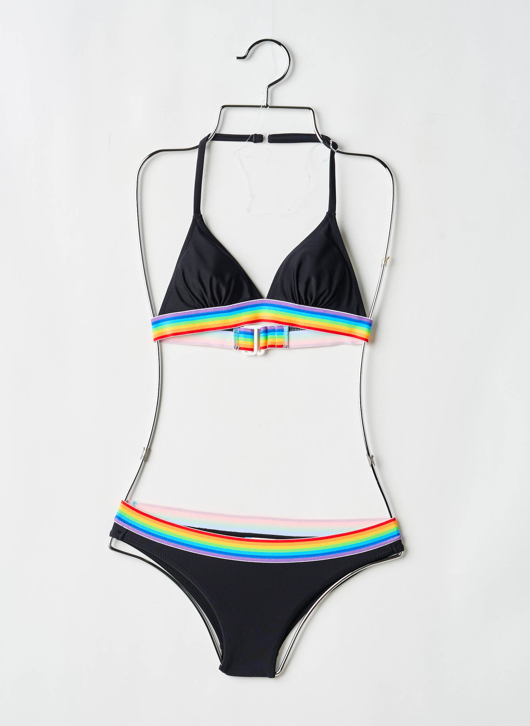 Costum de baie din două piese imprimeu dungi negru LAGON BLEU fată