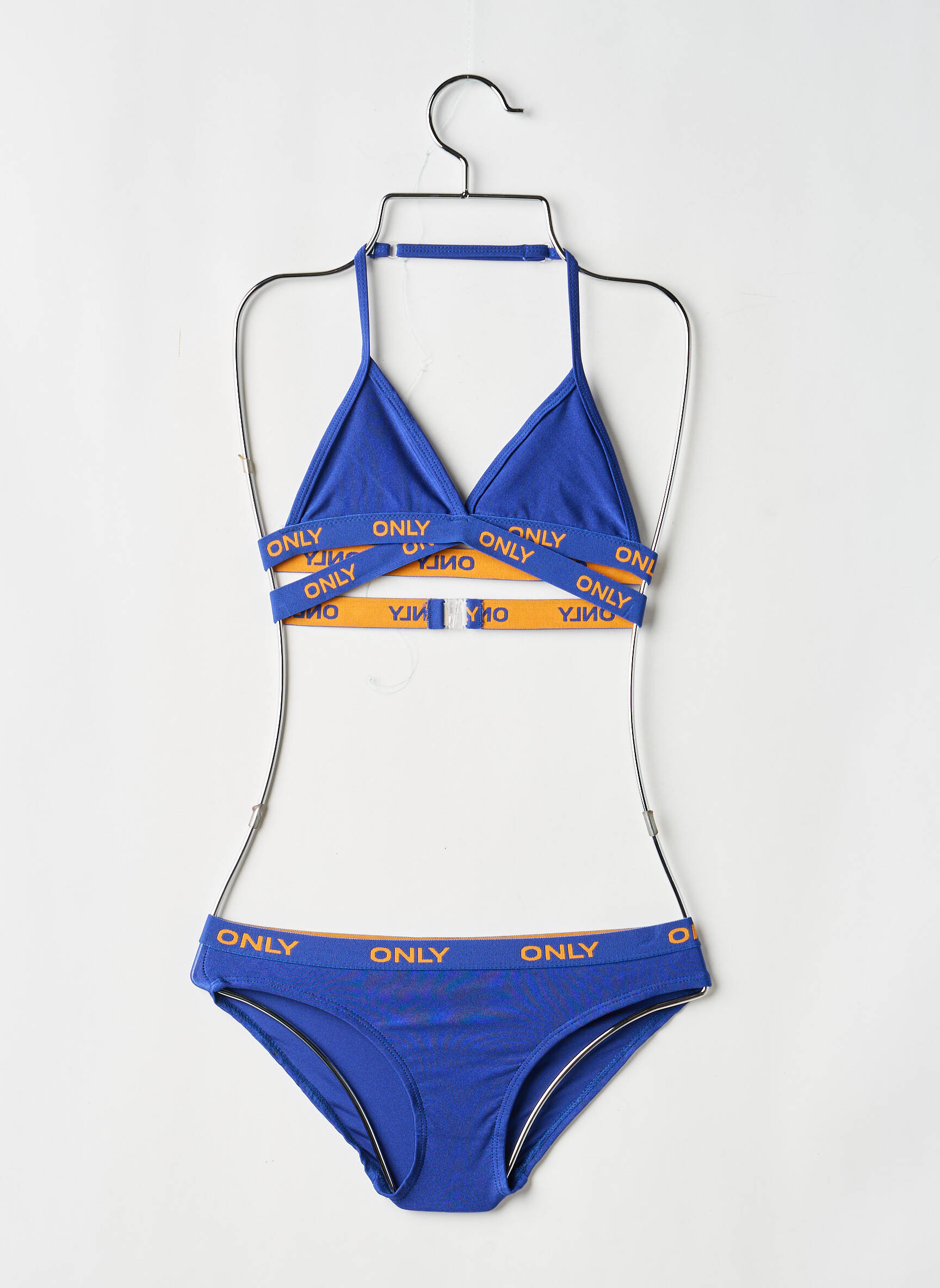 Costum de baie din două piese efect material satinat albastru ONLY fată