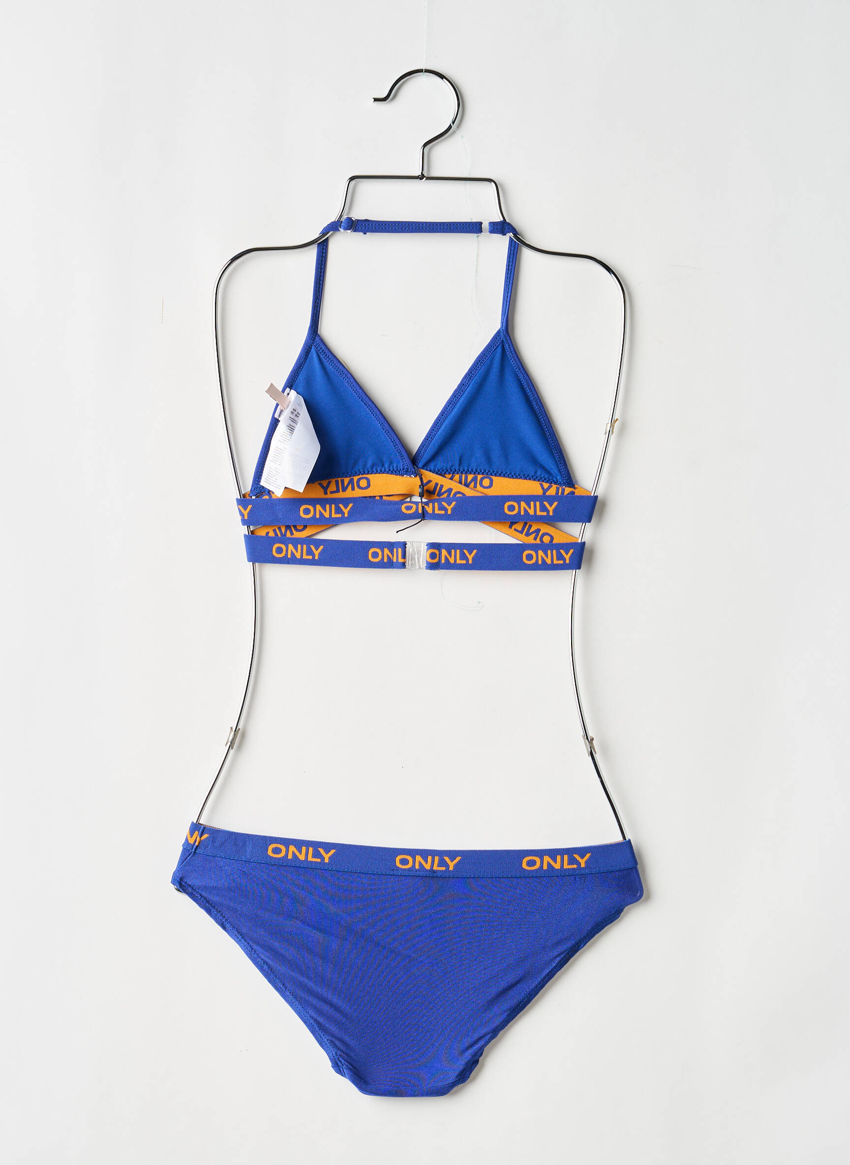 Costum de baie din două piese efect material satinat albastru ONLY fată