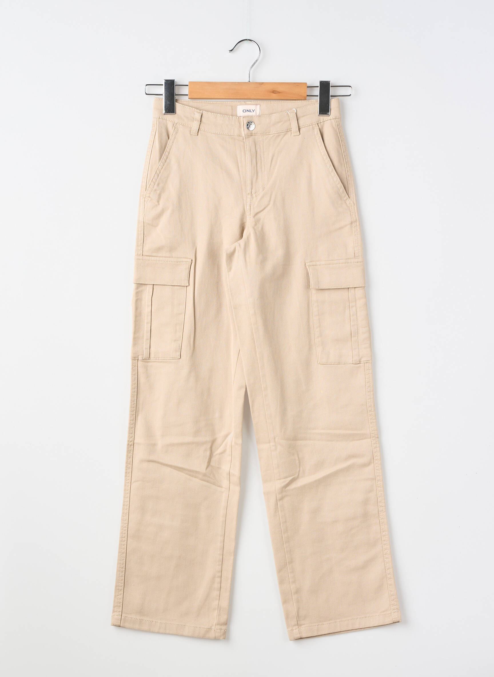 Pantalon cargo țesătură denim mărime reglabilă bej ONLY fată