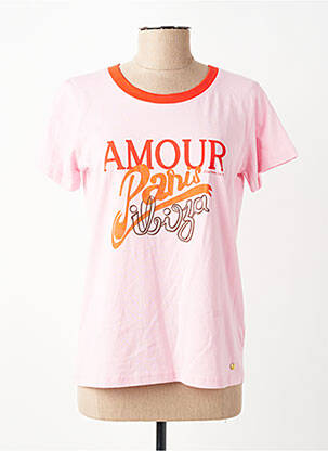 Tricou serigrafie mâneci scurte roz C'EST BEAU LA VIE femeie