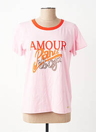 Tricou serigrafie mâneci scurte roz C'EST BEAU LA VIE femeie