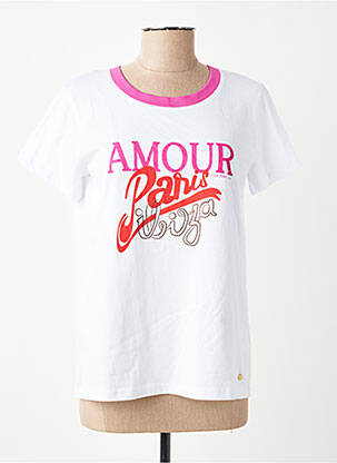 Tricou serigrafie mâneci scurte alb C'EST BEAU LA VIE femeie