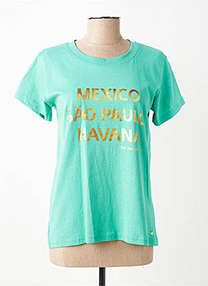 Tricou serigrafie mâneci scurte verde C'EST BEAU LA VIE femeie