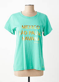 Tricou serigrafie mâneci scurte verde C'EST BEAU LA VIE femeie