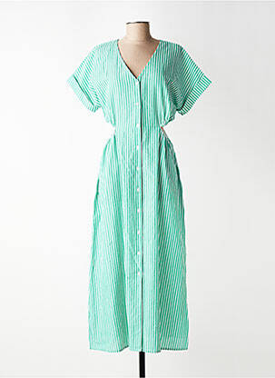 Rochie lungă țesătură poplin mâneci scurte verde C'EST BEAU LA VIE femeie