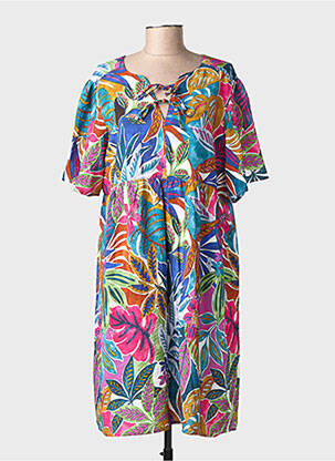 Rochie midi imprimeu floral mâneci scurte albastru JULIE GUERLANDE femeie