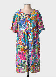 Rochie midi imprimeu floral mâneci scurte albastru JULIE GUERLANDE femeie