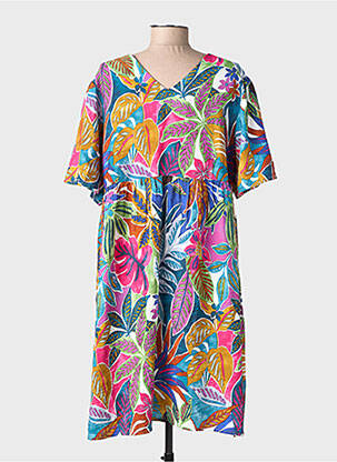 Rochie midi imprimeu floral mâneci scurte albastru JULIE GUERLANDE femeie