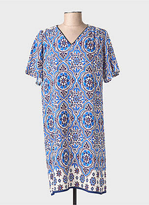 Rochie midi imprimeu floral mâneci scurte albastru JULIE GUERLANDE femeie