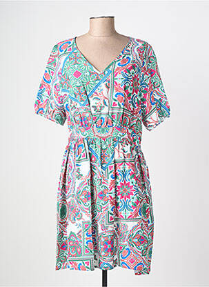 Rochie midi imprimeu floral mâneci scurte verde C'EST BEAU LA VIE femeie