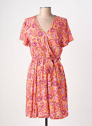 Rochie midi imprimeu floral mâneci scurte portocaliu C'EST BEAU LA VIE femeie