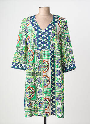 Rochie scurtă croială fluidă mâneci 3/4 verde JULIE GUERLANDE femeie