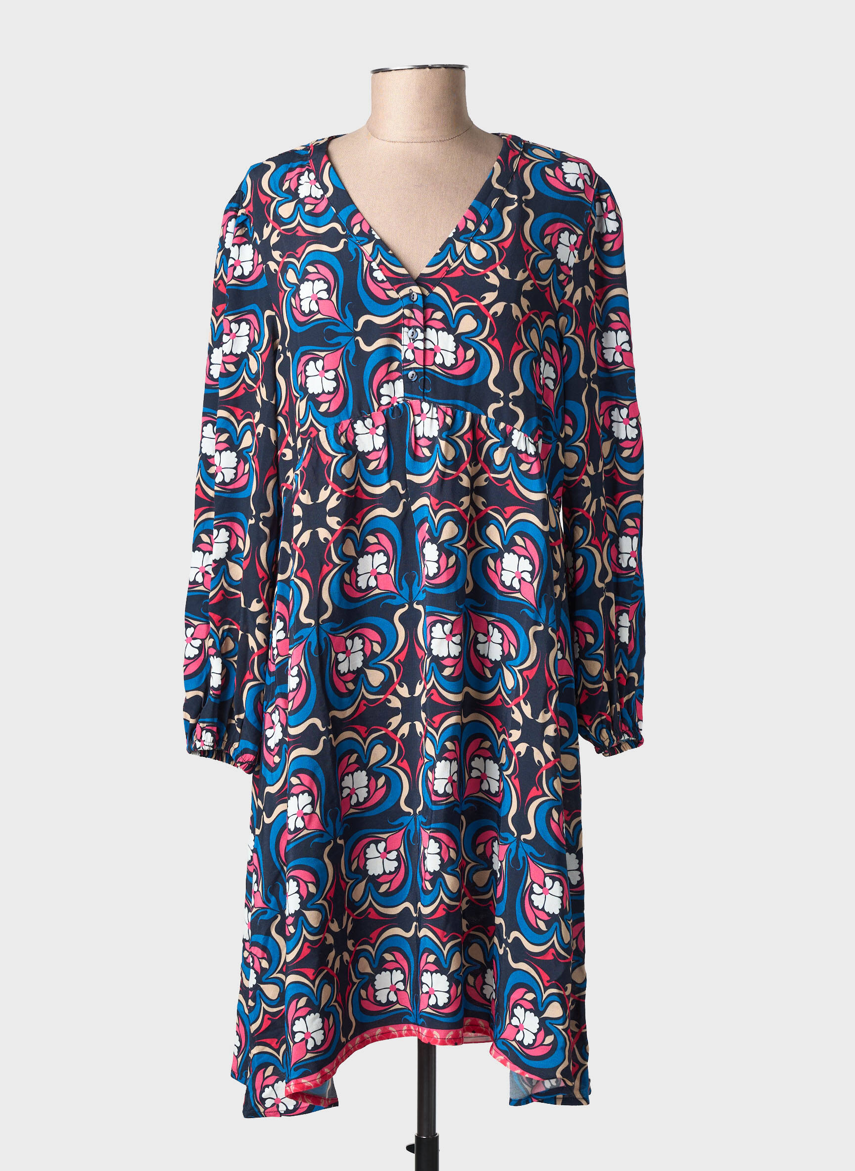 Rochie midi croială fluidă mâneci lungi albastru C'EST BEAU LA VIE femeie