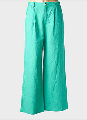 Pantalon larg închidere cu fermoar sub clapetă cu nasturi talie înaltă verde C'EST BEAU LA VIE femeie