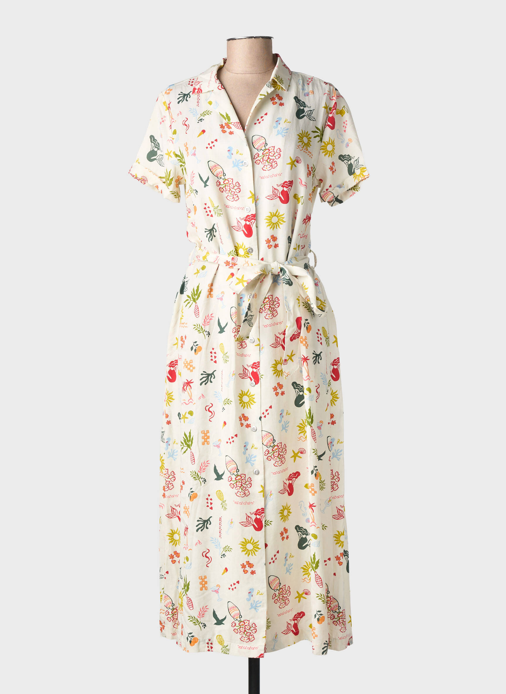 Rochie lungă țesătură poplin mâneci scurte bej RAGWEAR femeie