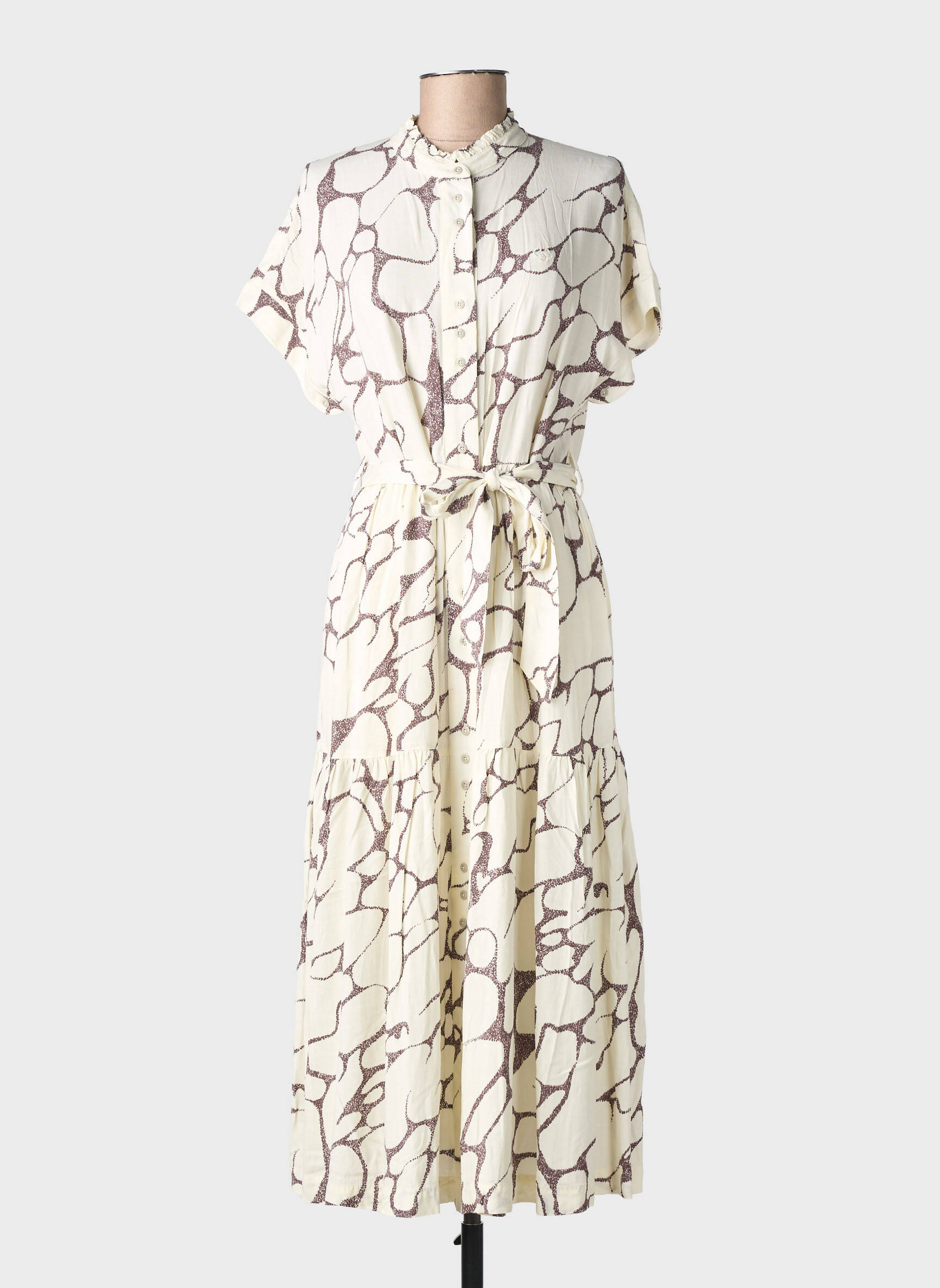 Rochie midi imprimeu fantezie mâneci scurte bej RAGWEAR femeie