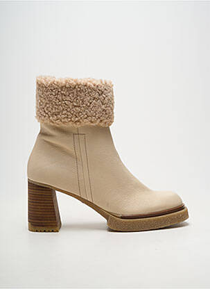 Botine/ghete material neted toc de 7 la 9 cm bej WONDERS femeie
