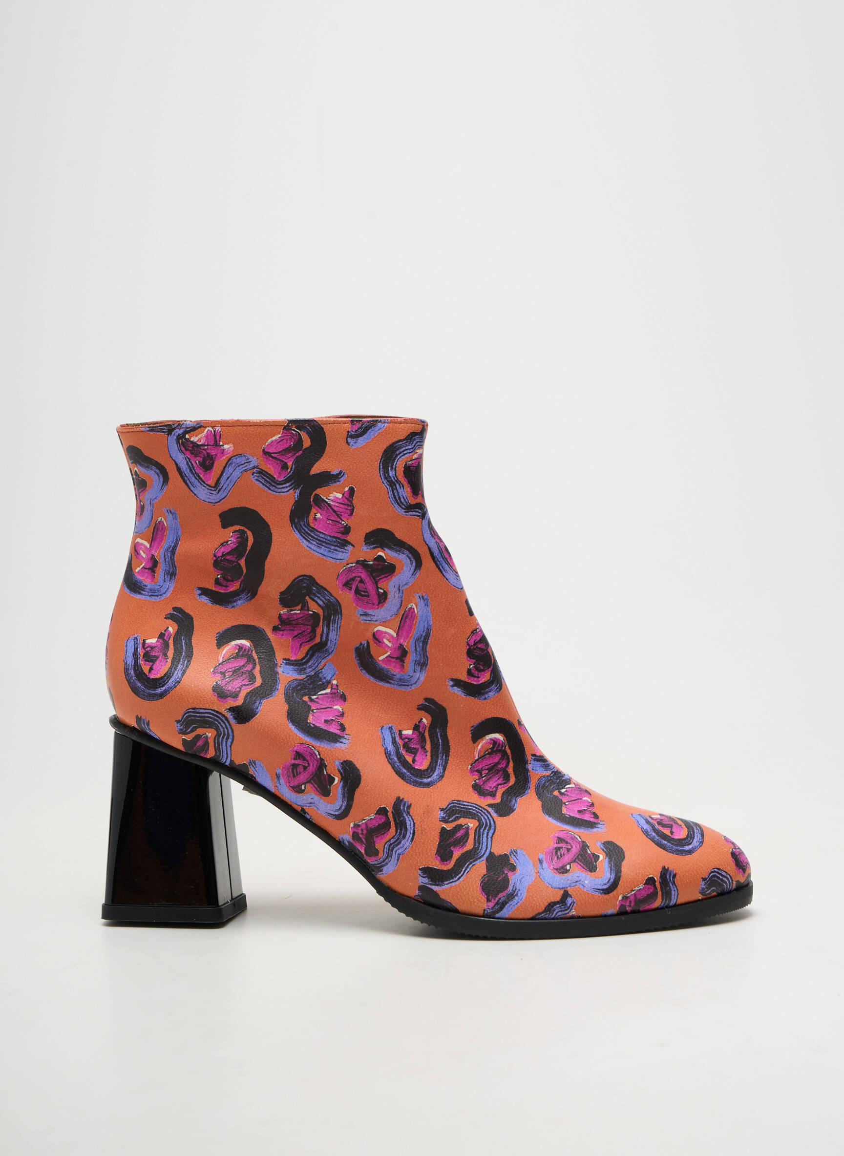 Botine/ghete material neted toc de 7 la 9 cm portocalie AZUREE femeie