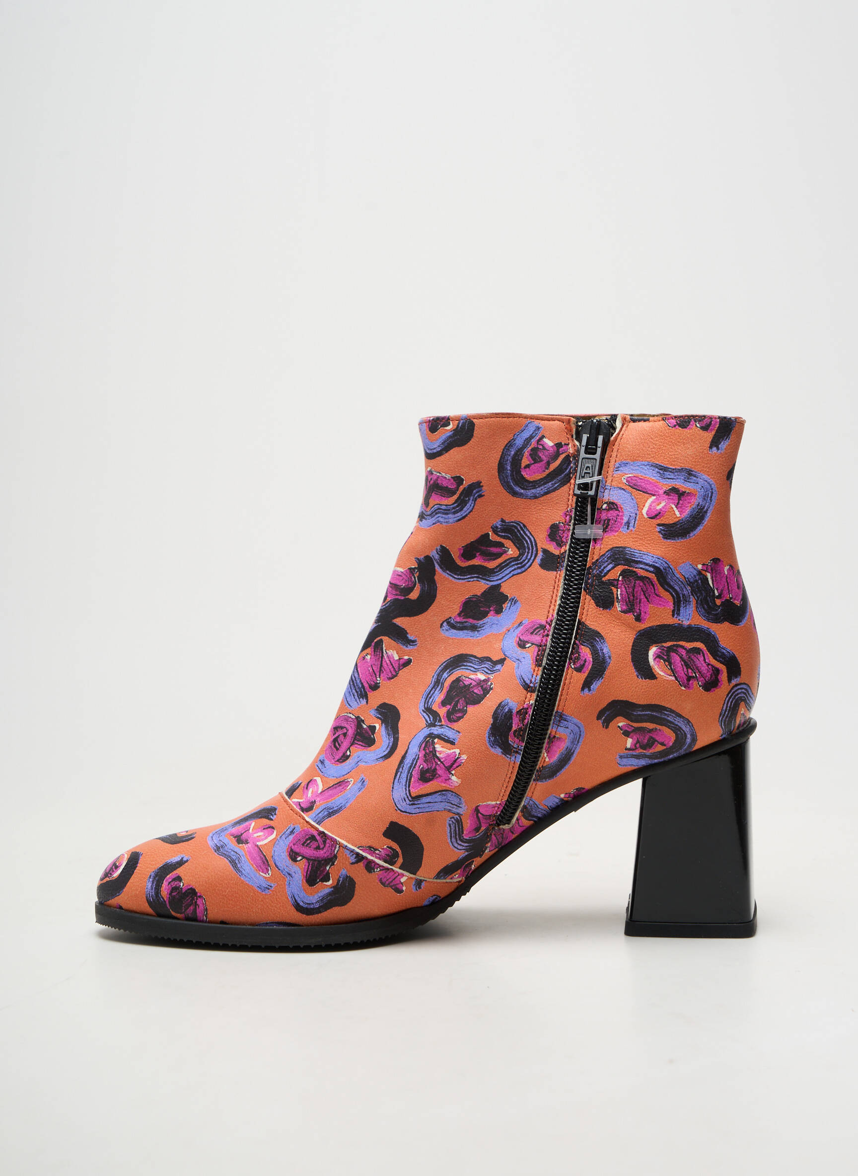 Botine/ghete material neted toc de 7 la 9 cm portocalie AZUREE femeie
