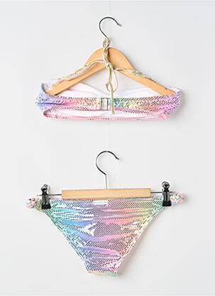 Costum de baie din două piese efect material satinat roz PRINCESSE ILOU fată