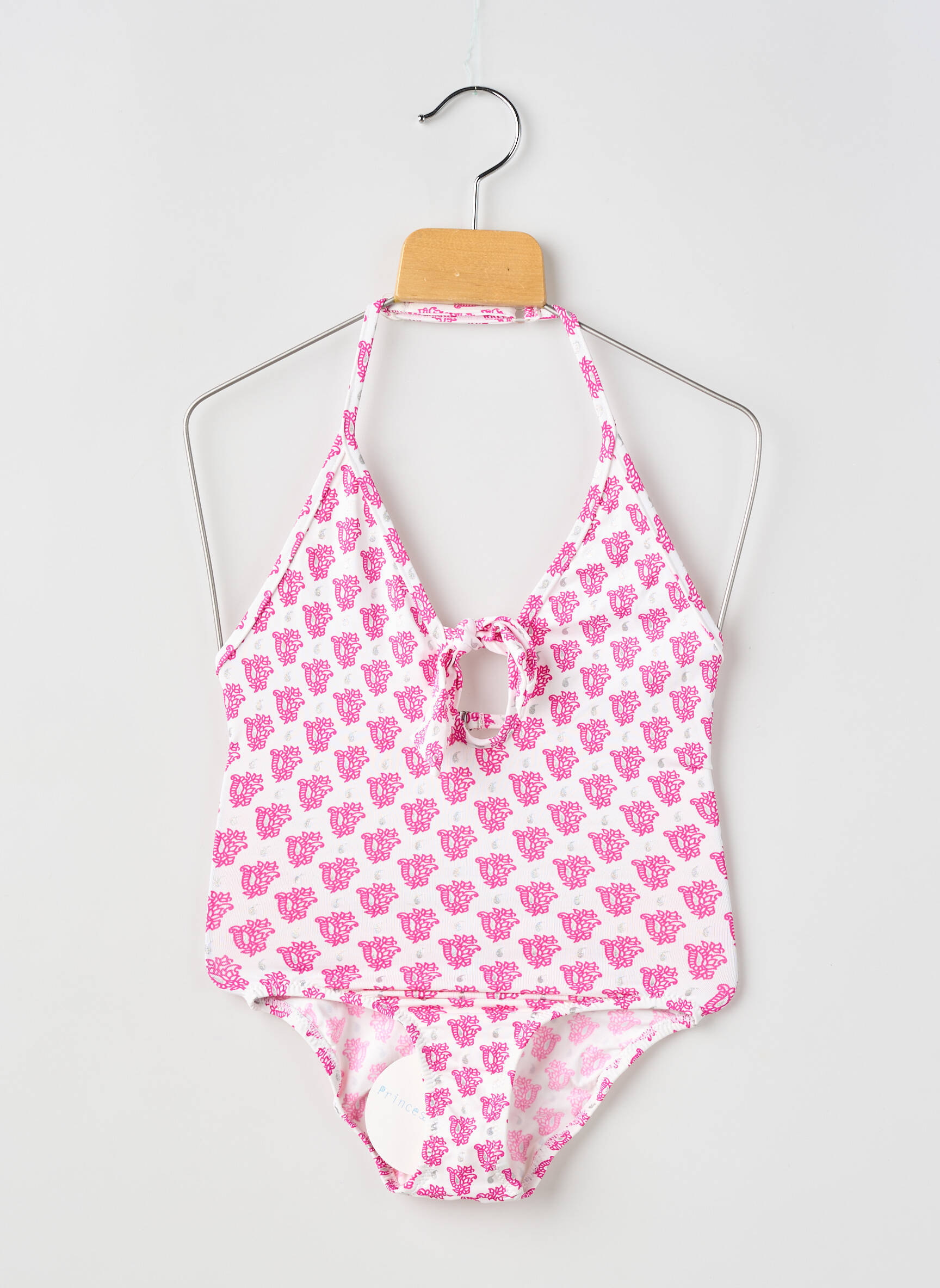 Costum de baie dintr-o singură piesă top triunghiuri roz PRINCESSE ILOU fată