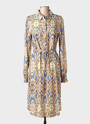 Rochie midi imprimeu fantezie mâneci lungi bej IVY BEAU femeie