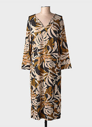 Rochie midi imprimeu fantezie mâneci lungi maro IVY BEAU femeie