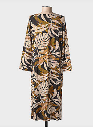 Rochie midi imprimeu fantezie mâneci lungi maro IVY BEAU femeie