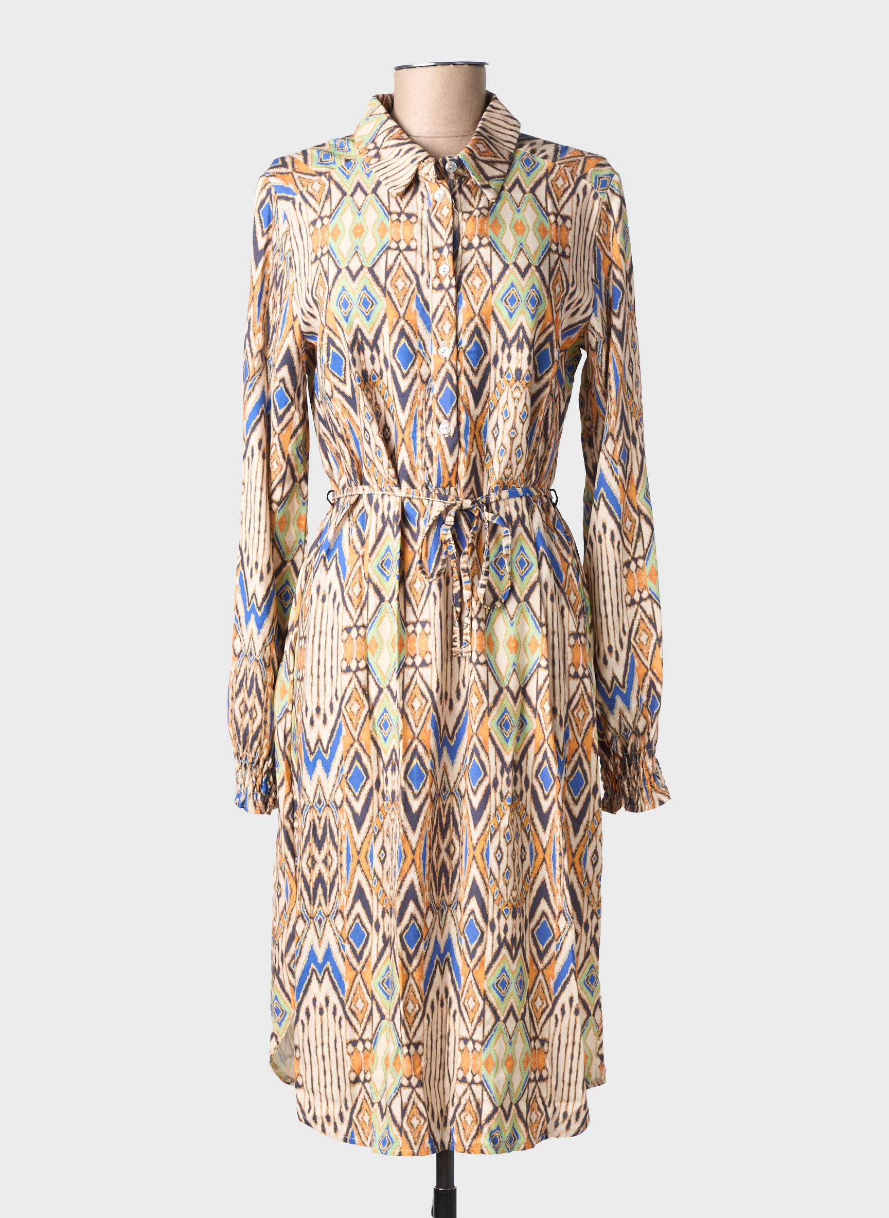 Rochie midi imprimeu fantezie mâneci lungi bej IVY BEAU femeie