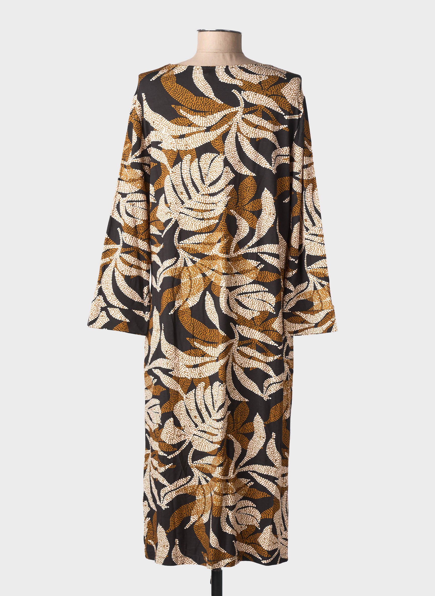 Rochie midi imprimeu fantezie mâneci lungi maro IVY BEAU femeie