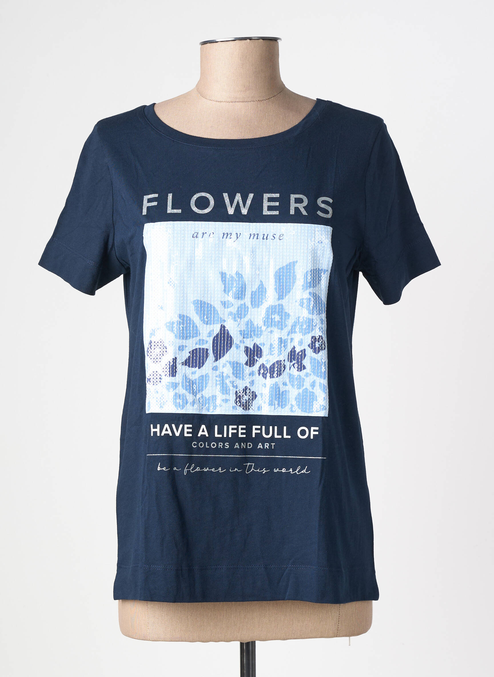 Tricou serigrafie flockată mâneci scurte albastru STREET ONE femeie