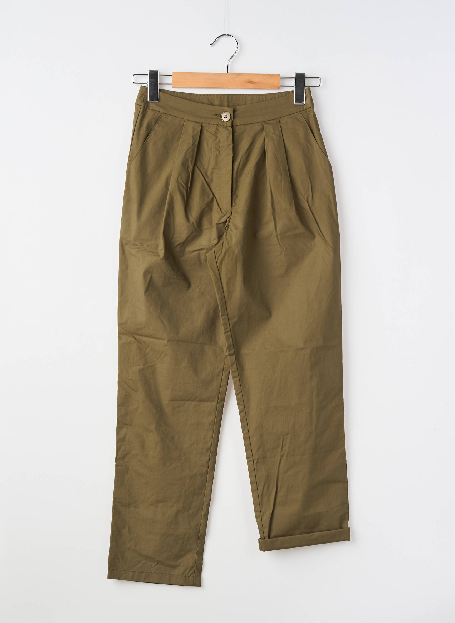 Pantalon chino țesătură poplin mărime normală verde COMPAÑIA FANTASTICA femeie
