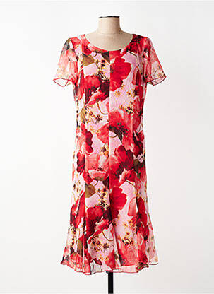 Rochie midi imprimeu floral mâneci scurte roșu GERVA femeie
