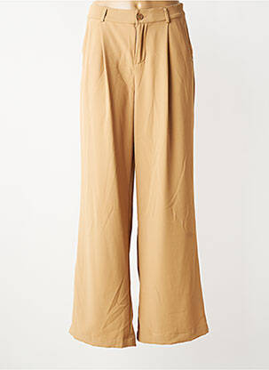 Pantalon larg țesătură poplin mărime normală bej CREAM femeie