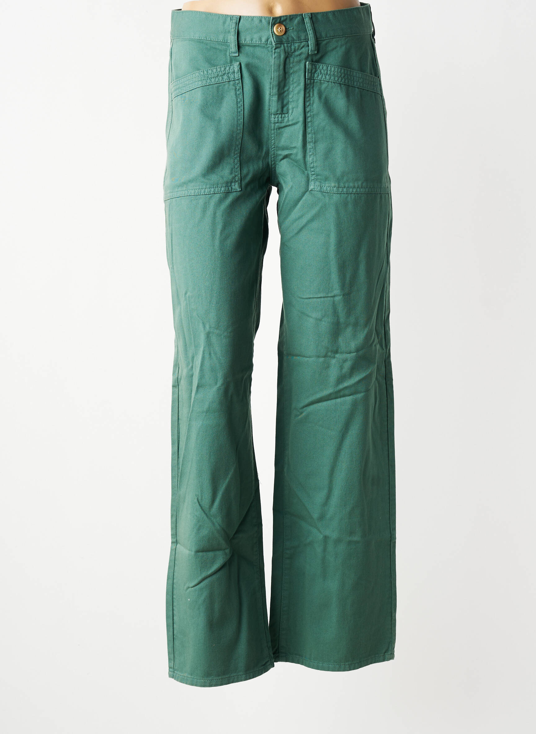 Pantalon drept închidere cu fermoar sub clapetă cu nasturi verde HAPPY femeie