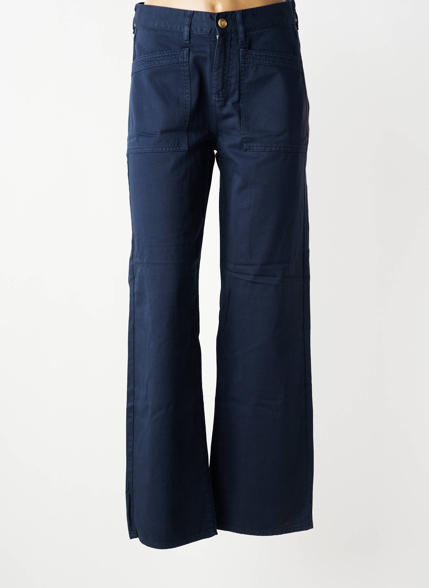 Pantalon drept închidere cu fermoar sub clapetă cu nasturi albastru HAPPY femeie