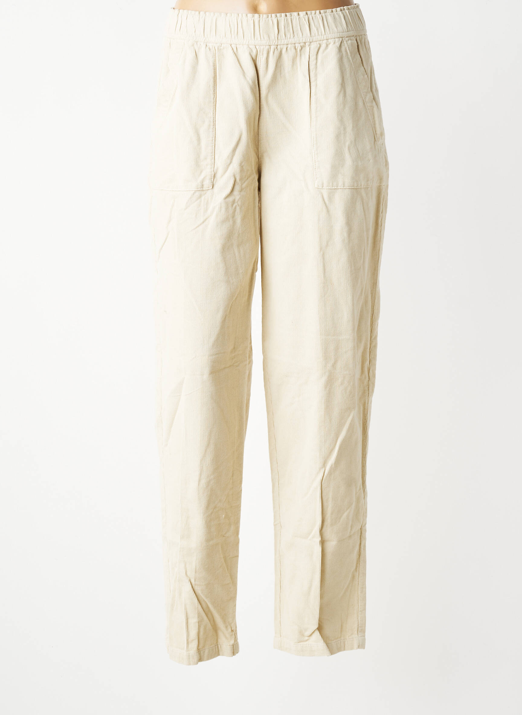 Pantalon drept talie elastică mărime normală bej LABDIP femeie