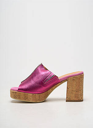 Mulete/saboți material neted toc de 7 la 9 cm roz închis MINKA DESIGN femeie