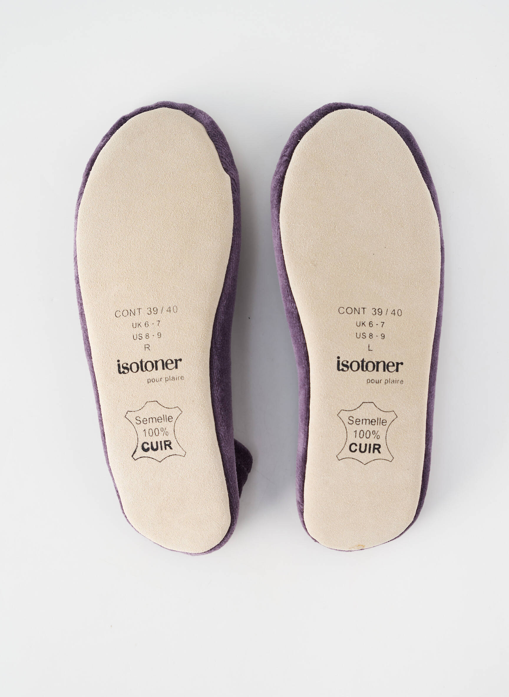 Papuci/pantofi de casă talpă exterioară din piele toc plat până la 3 cm violet ISOTONER femeie