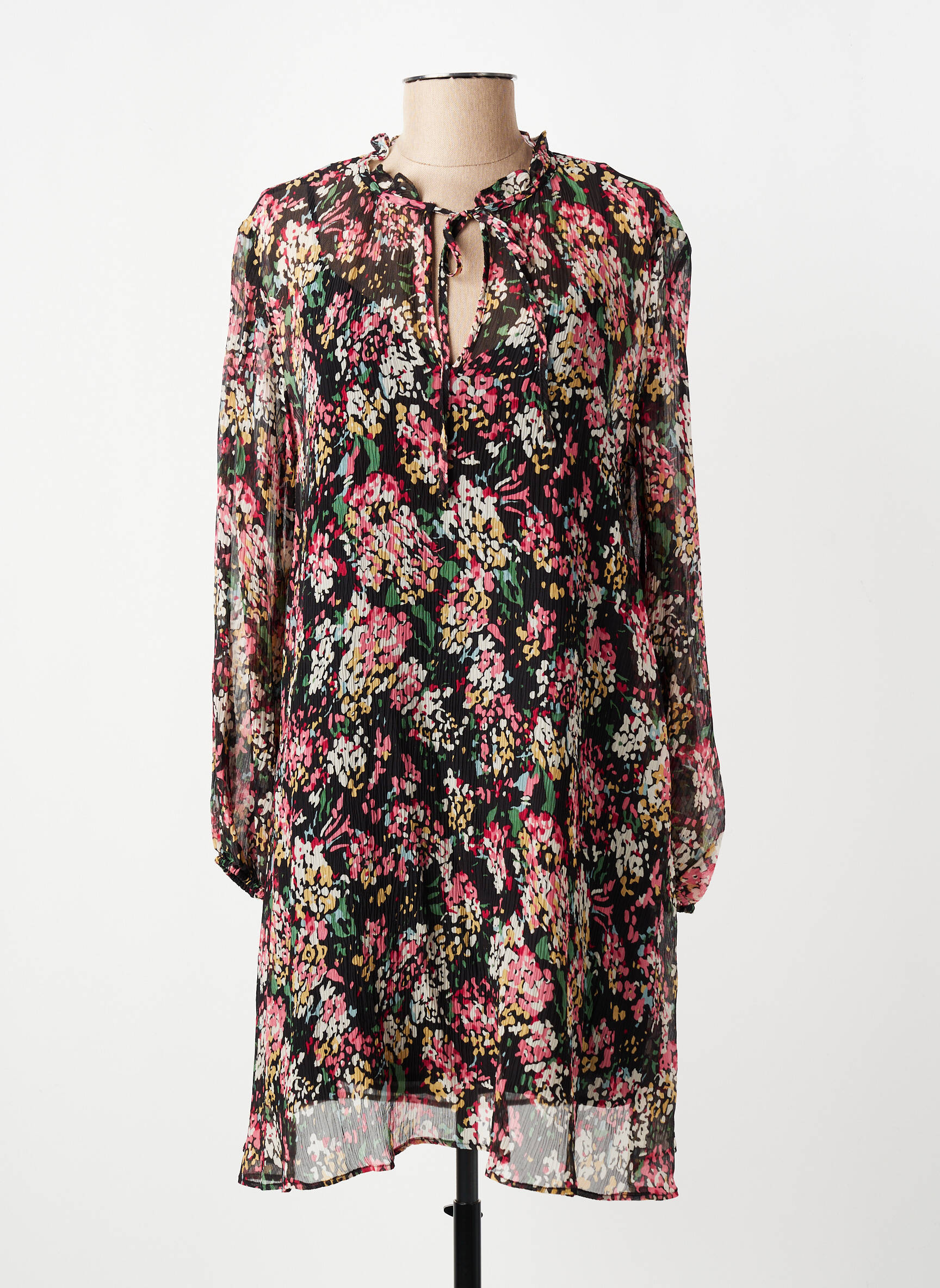 Rochie scurtă croială fluidă mâneci lungi negru COMPTOIR DES COTONNIERS femeie