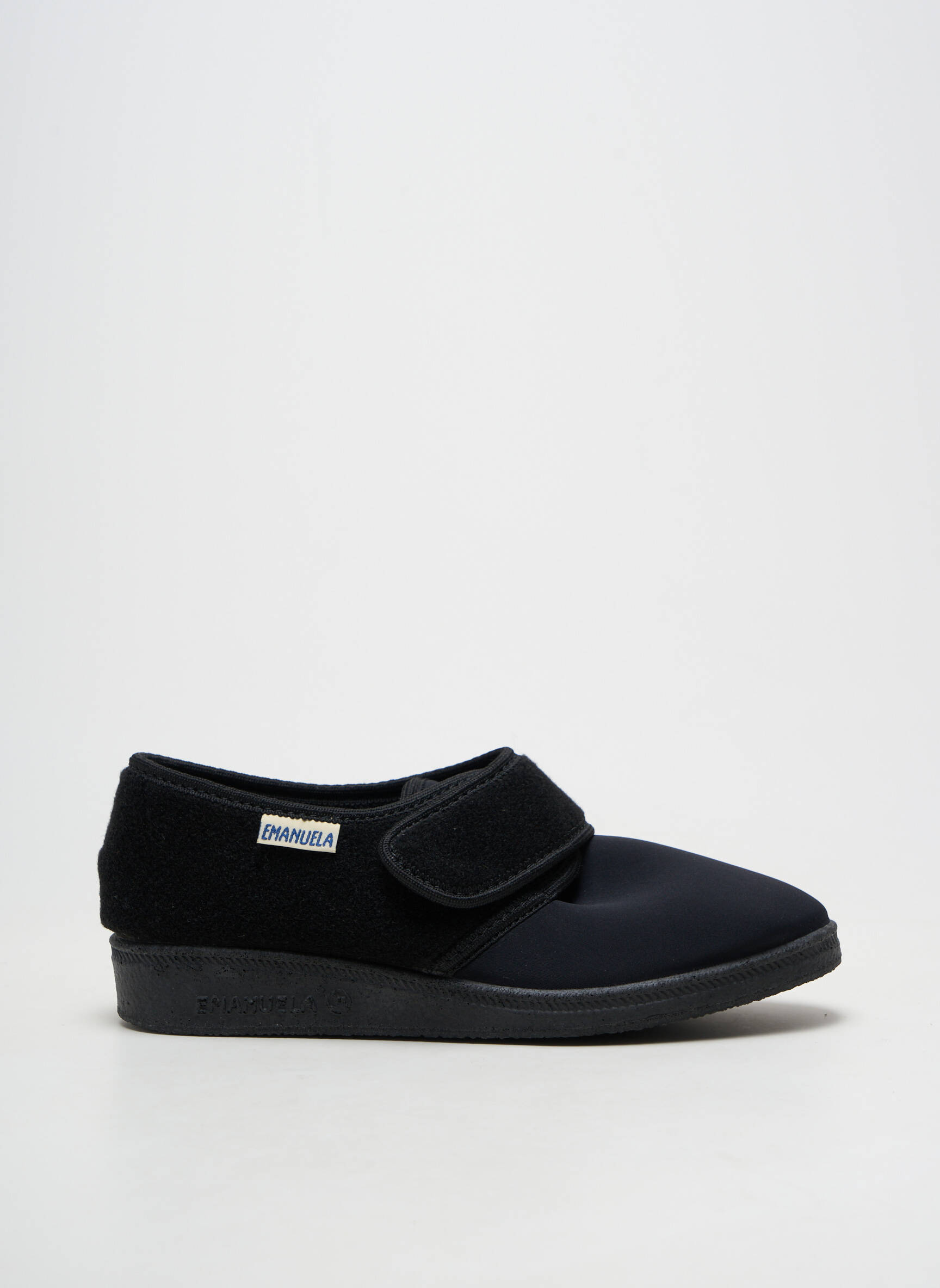 Papuci/pantofi de casă semi compensat toc plat până la 3 cm negru EMANUELA femeie