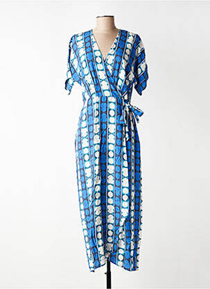 Rochie lungă țesătură poplin mâneci scurte albastru LA FEE MARABOUTEE femeie