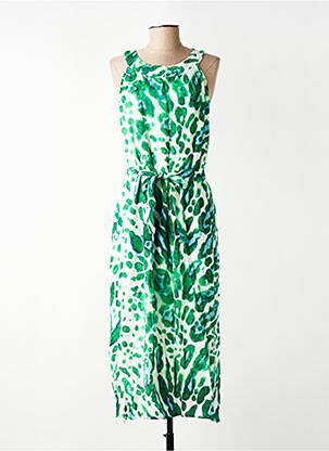 Rochie lungă țesătură poplin fără mâneci verde SIGNE NATURE femeie