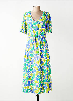 Rochie lungă țesătură poplin mâneci scurte verde SIGNE NATURE femeie