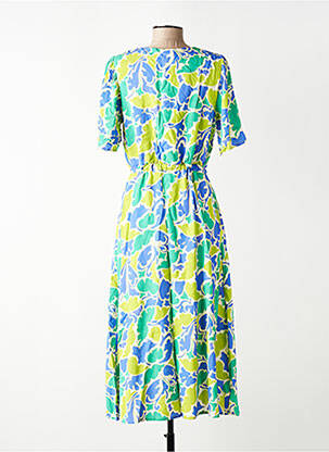 Rochie lungă țesătură poplin mâneci scurte verde SIGNE NATURE femeie
