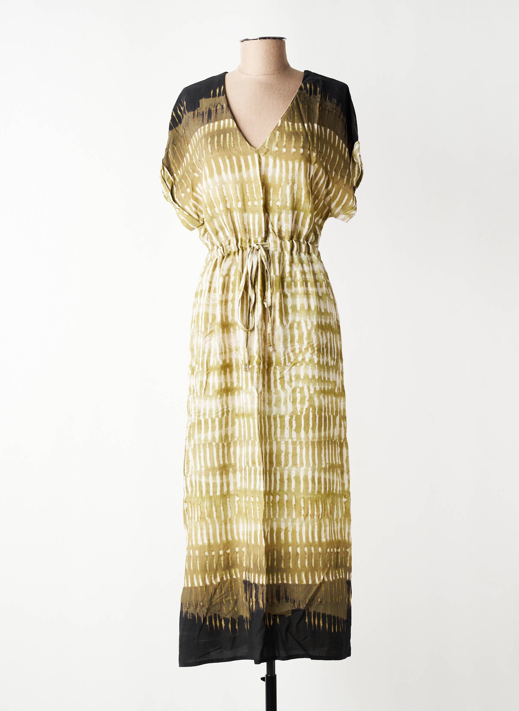 Rochie lungă țesătură poplin mâneci scurte verde LA FEE MARABOUTEE femeie