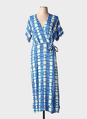 Rochie lungă țesătură poplin mâneci scurte albastru LA FÉE ATELIER BY LA FÉE MARABOUTÉE femeie
