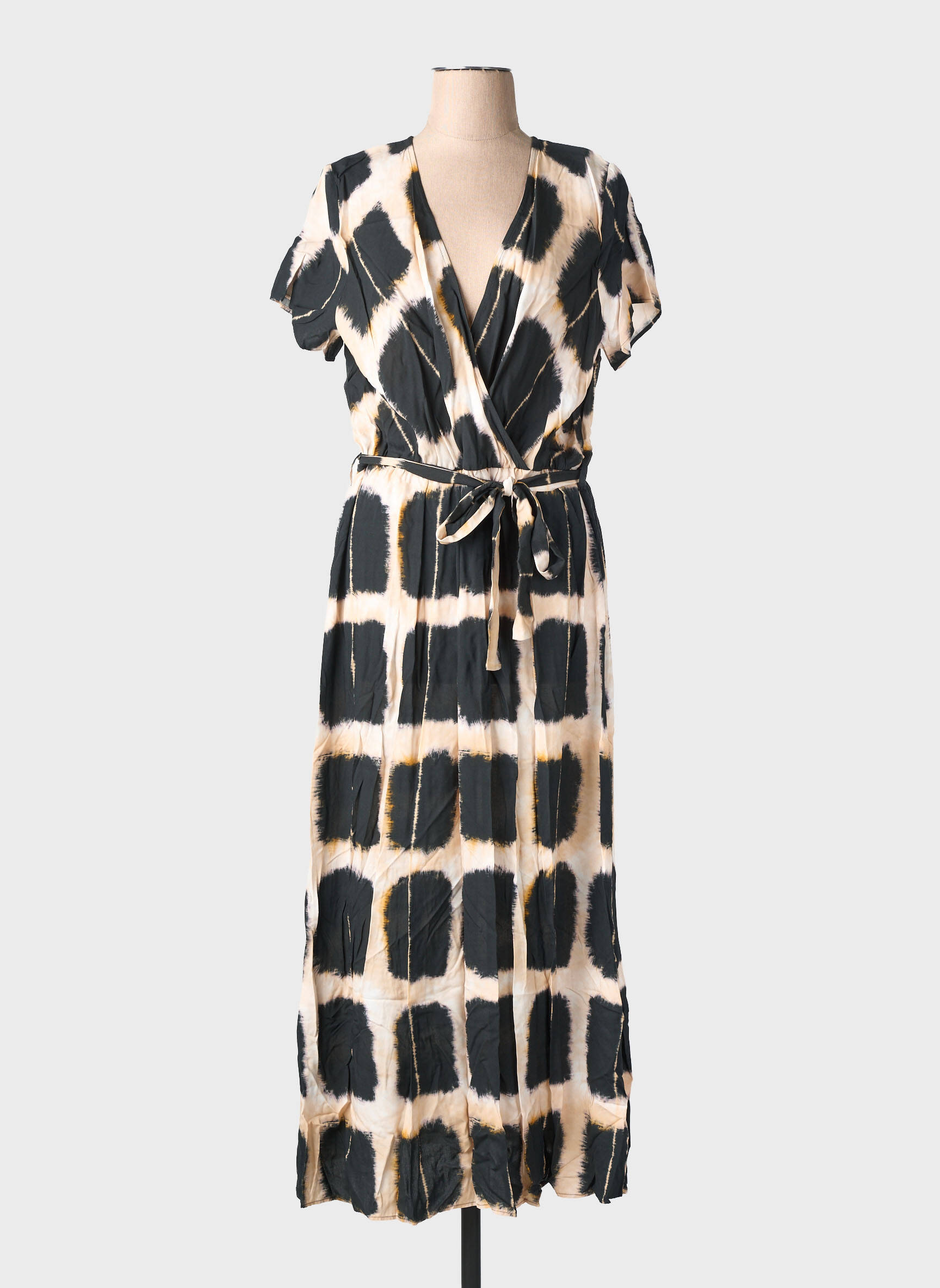 Rochie lungă țesătură poplin mâneci scurte negru LA FEE MARABOUTEE femeie